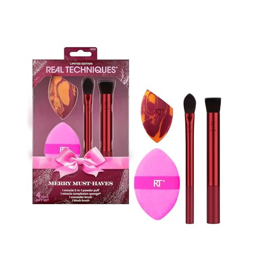 Real Techniques Merry Must-Haves Holiday Gift Set, 4 Piece Brush & Sponge Set for Foundation, Cheeks & Powder, Stocking Stuffer, Gift for Her, Cruelty-Free & Vegan | Amazon (US)