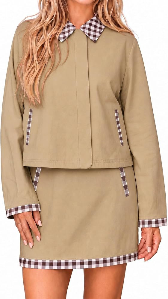 Tankaneo Womens Plaid 2 Piece Outfits Going Out Zip Up Skirts Sets | Amazon (US)