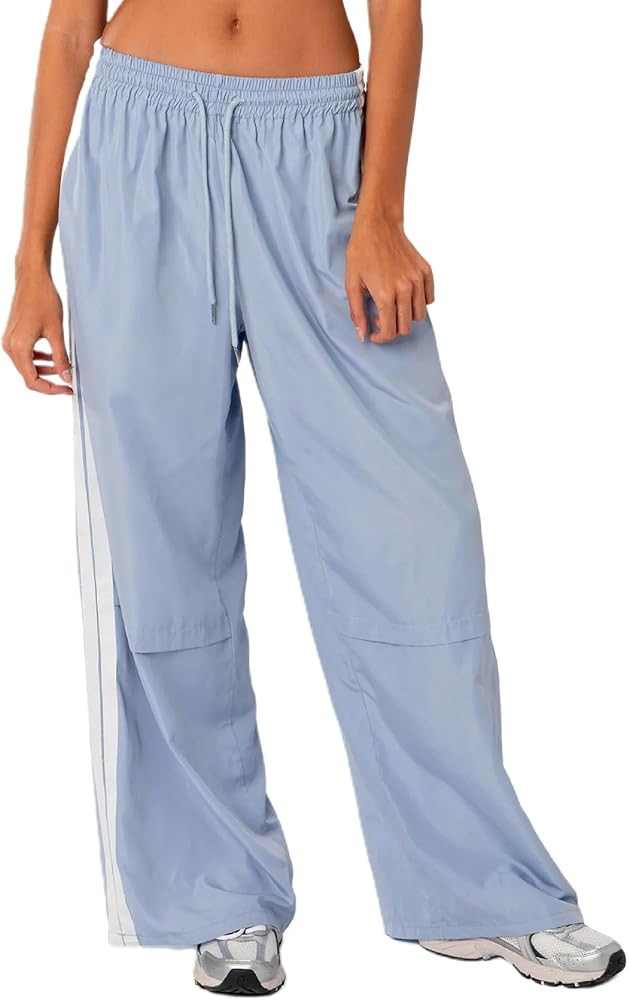 KMBANGI Women Striped Track Pants Elastic Waist Straight Leg Sweatpants Joggers Wide Leg Side Str... | Amazon (US)