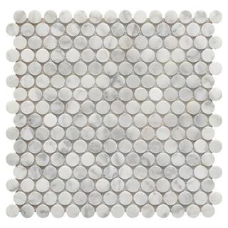 Roca Rockart Carrara Marble 12 in. x 12 in. Penny Round Natural Stone Mosaic Tile (11.8403 sq. ft... | The Home Depot