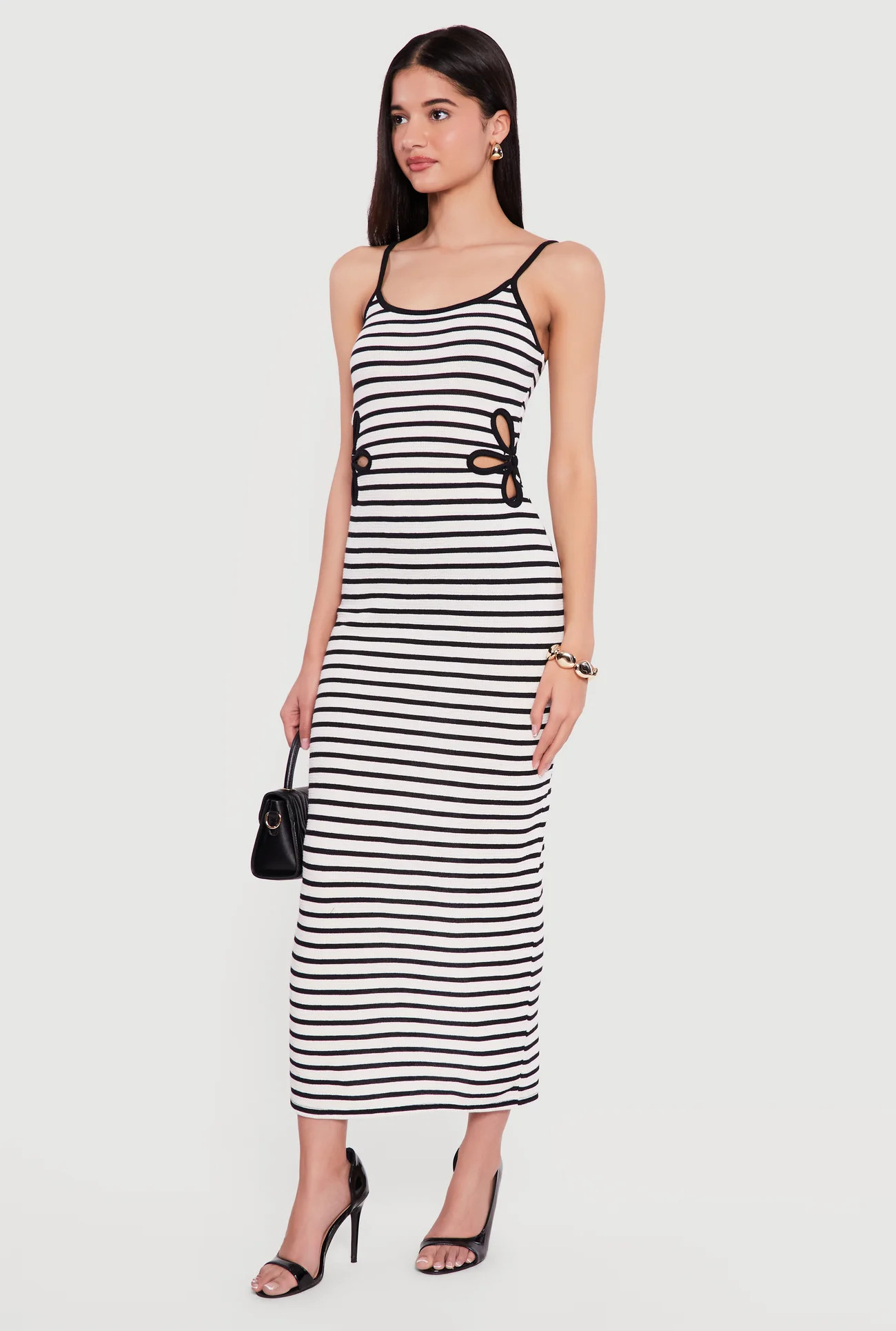 Flower Side Cut Out Striped Maxi Dress | Rainbow Shops
