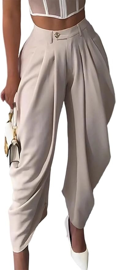 Women's Dress Slacks Pants Casual Baggy Pleated Business Work Pants Wide Leg High Waisted Pants P... | Amazon (US)