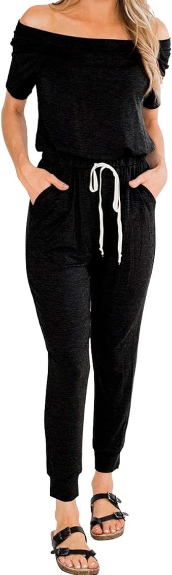 PRETTYGARDEN Women’s Casual Solid Sleeveless Jumpsuit Crewneck Drawstring Waist Stretchy Long Pants  | Amazon (US)