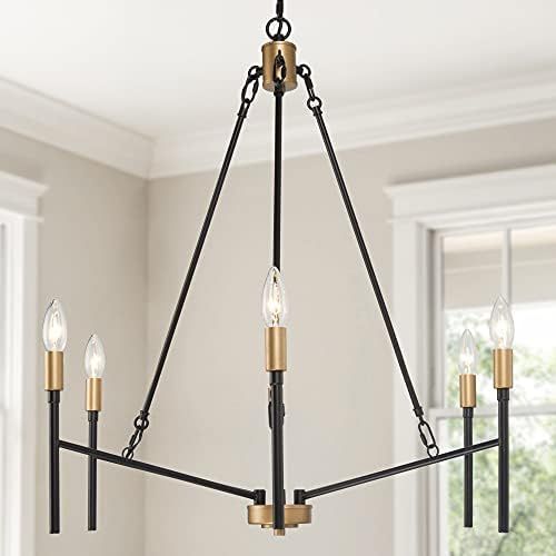 LALUZ Black and Gold Chandelier, 6-Light Mid-Century Modern Chandelier, 27“ Large Dining Room C... | Amazon (US)