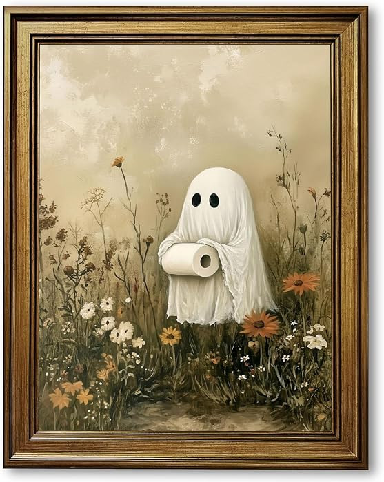 Funny Halloween Bathroom Wall Art Cute Ghost Toilet Paper Poster Spooky Toilet Art Prints Floral ... | Amazon (US)