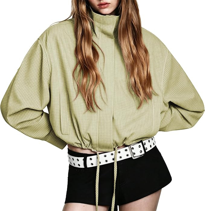 Womens Plaid Jacket Casual Lightweight Cropped Coat | Amazon (US)