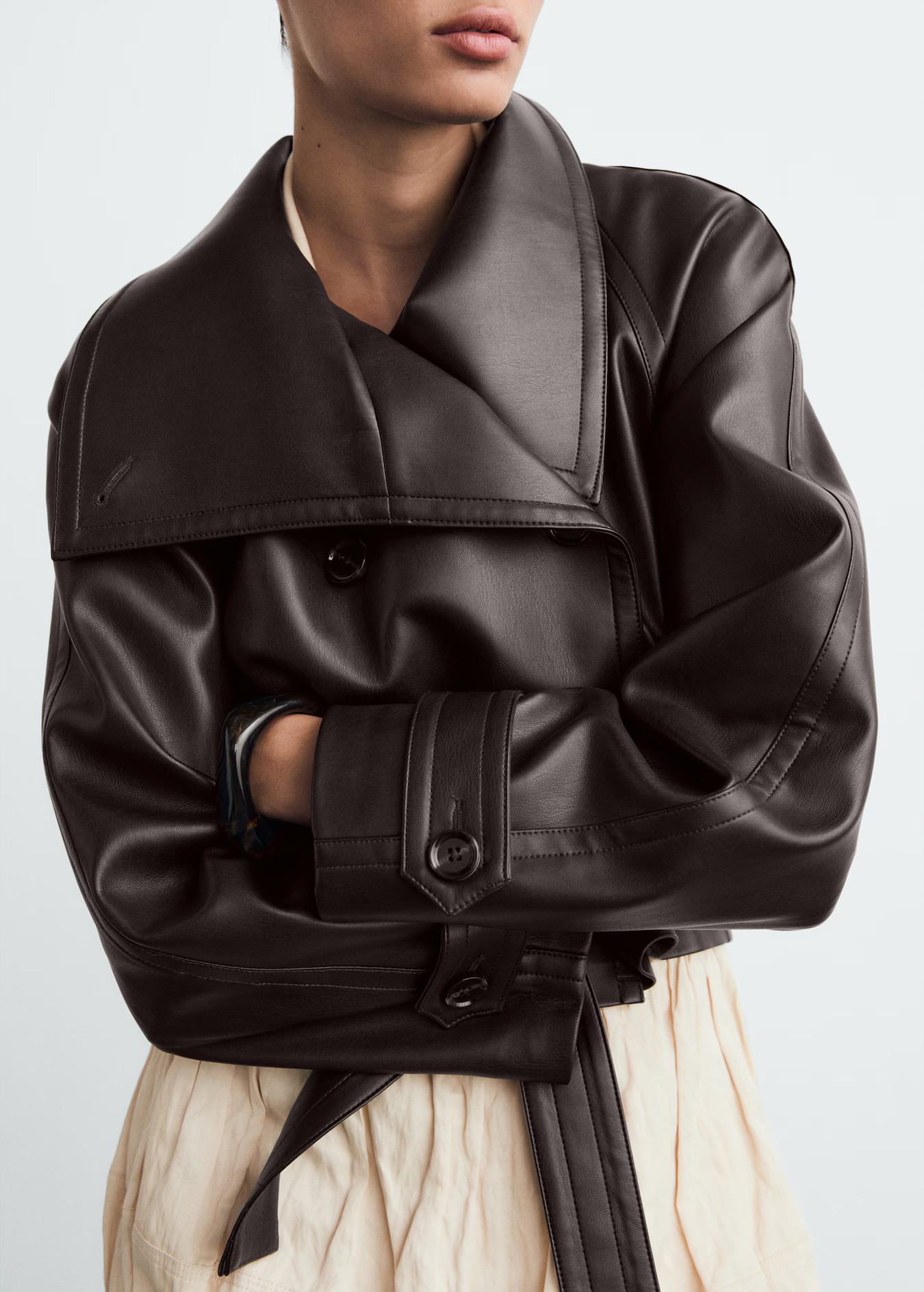 Maxi-jacket with leather-effect lapels - Women | MANGO USA | Mango (US/MX/AU)