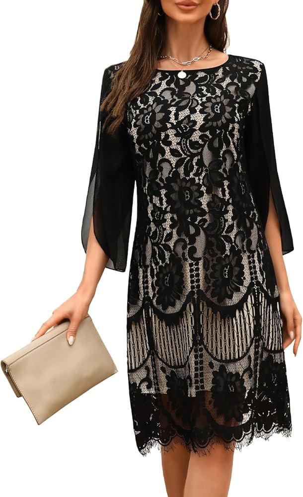 Wedding Guest Dresses for Women,Cocktail Dress,Dresses for Weddings as a Guest, Lace Chiffon Even... | Amazon (US)