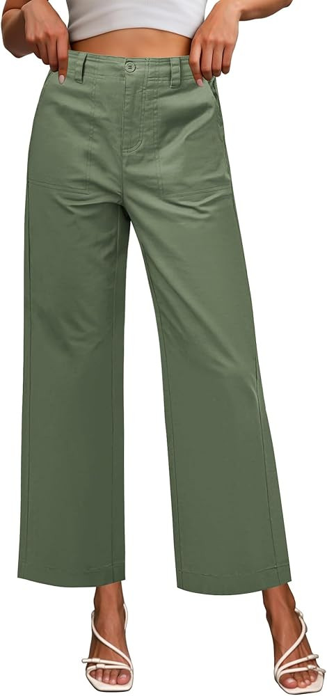 GRAPENT Wide Leg Pants for Women Cropped Chino High Waisted Business Casual Elastic Waist Work Tr... | Amazon (US)