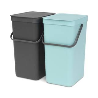 Brabantia Sort & Go 8.4 Gal. Built-In Recycling Bin in Mint and Gray (2-Pack), Combination Pack | The Home Depot
