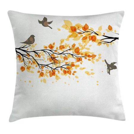 Fall Decorations Throw Pillow Cushion Cover, Branch with Pale Fall Leaves and Birds Change in Sea... | Walmart (US)