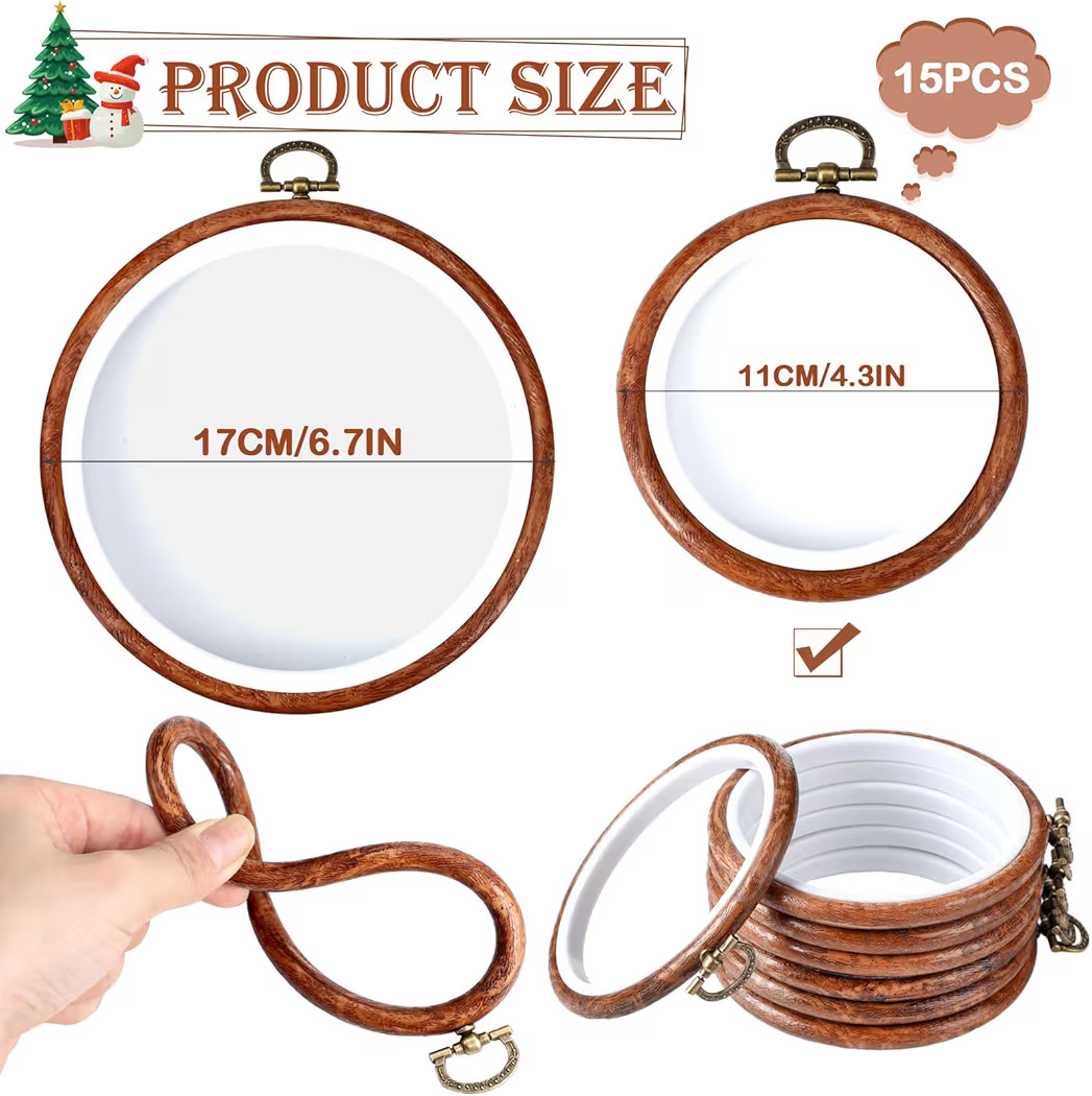 Burbell 15 Pcs 4 Inch Round Embroidery Hoops Frame Circle Rubber Hoops Ring Display Cross Stitch ... | Amazon (US)