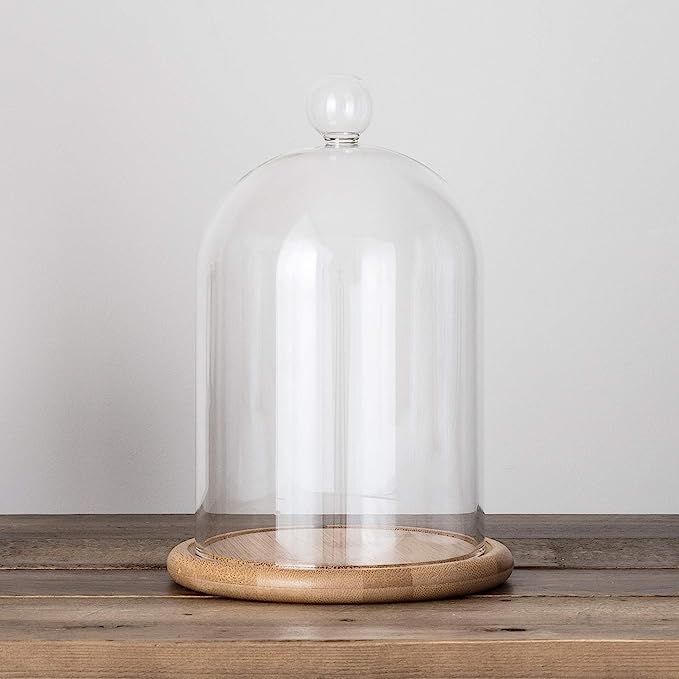 Lights4fun, Inc. Glass Cloche Bell Jar Display Dome with Bamboo Base - 9" x 6" | Amazon (US)