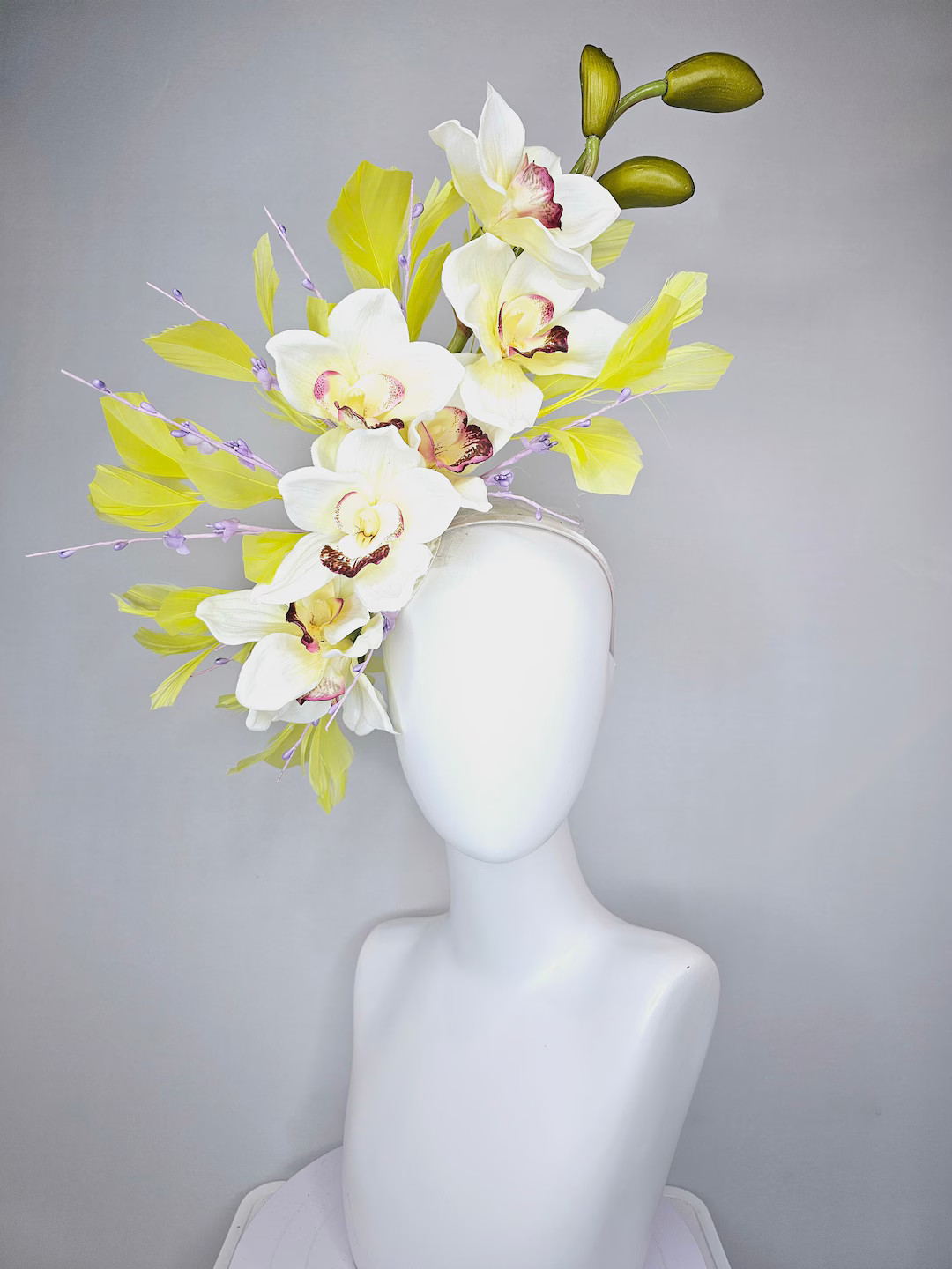 Kentucky Derby Hat Fascinator Ombre Cream Pastel Yellow With Purple Hand Painted Orchid Flowers W... | Etsy (US)