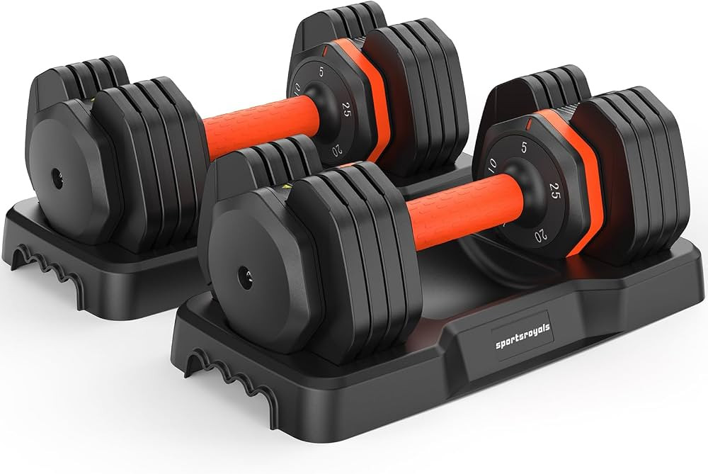 Sportsroyals Adjustable Dumbbells, 5/10/15/20/25/35/45/55lbs Free Weight Set, 5 in 1 Dumbbells Se... | Amazon (US)
