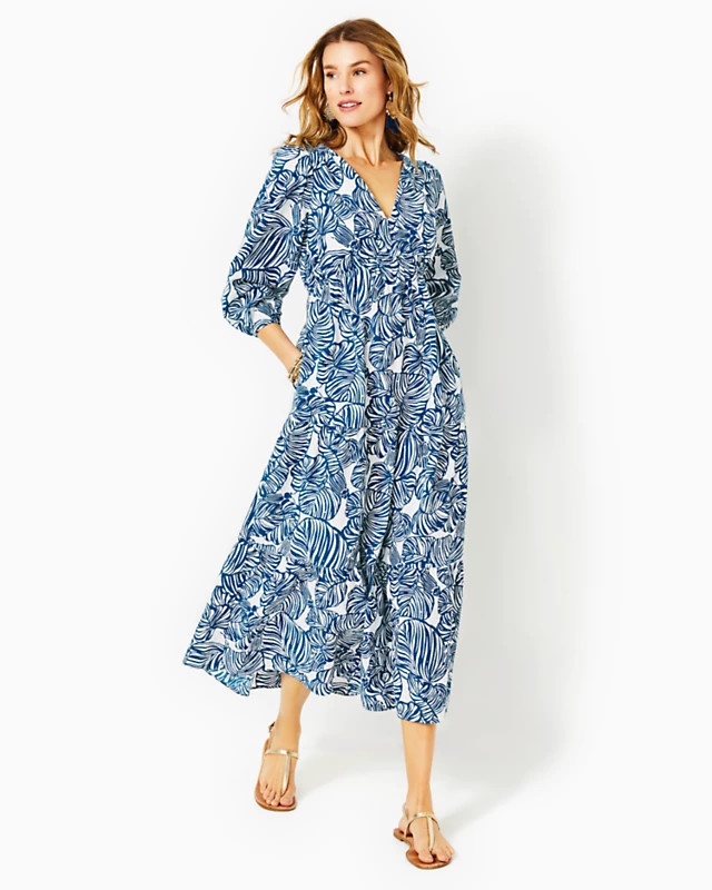 Deacon 3/4 Sleeve V-Neck Cotton Maxi Dress | Lilly Pulitzer | Lilly Pulitzer