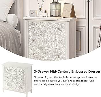 COZAYH 3-Drawer Fully-Assembled Flower Motif Dresser for French Country, Farmhouse, Modern, Rusti... | Amazon (US)