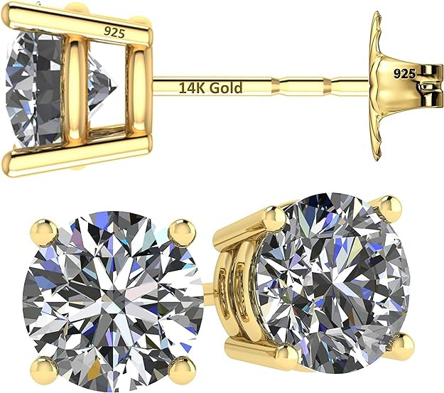 14K Solid Gold Post Made with Swarovski Zirconia Simulated Diamond Stud Earrings (.30ct–8.00ct) | Amazon (US)