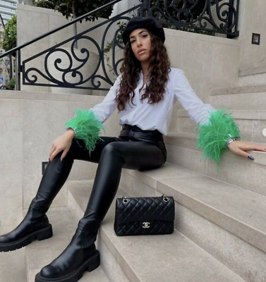 ZARA Trinny WHITE POPLIN SHIRT WITH green FEATHER APPLIQUES BNWT 💕size M | eBay US