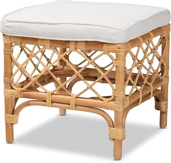 Baxton Studio Orchard Fabric Ottoman, White and Natural Brown (203-12585-HiT) | Amazon (US)