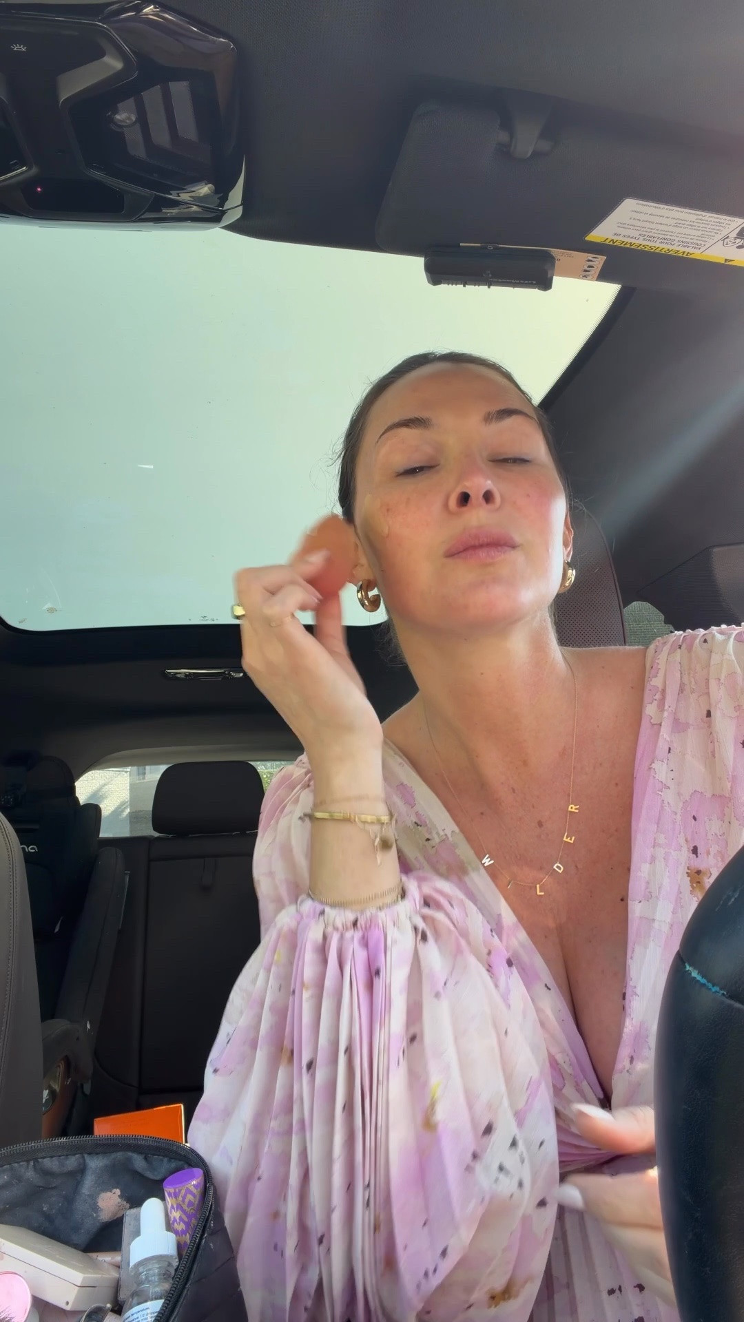 GRWM. In car edition 😅 my makeup lineup below & linked!

(Also linking the worlds best hair texture spray)

Skin pharm youth serum 
Ilia super serum st7
Nars concealer patagonia 
Charlotte T. airbrush powder color 1
Dibs stick color starlit
Dibs highlight stick good life gold
Tarte eyeliner color brown 
Tarte under eye 27h
Wispie lashes 
Lipliner color muave 
Clarins Paris lip perfector color 06

#LTKgrwm