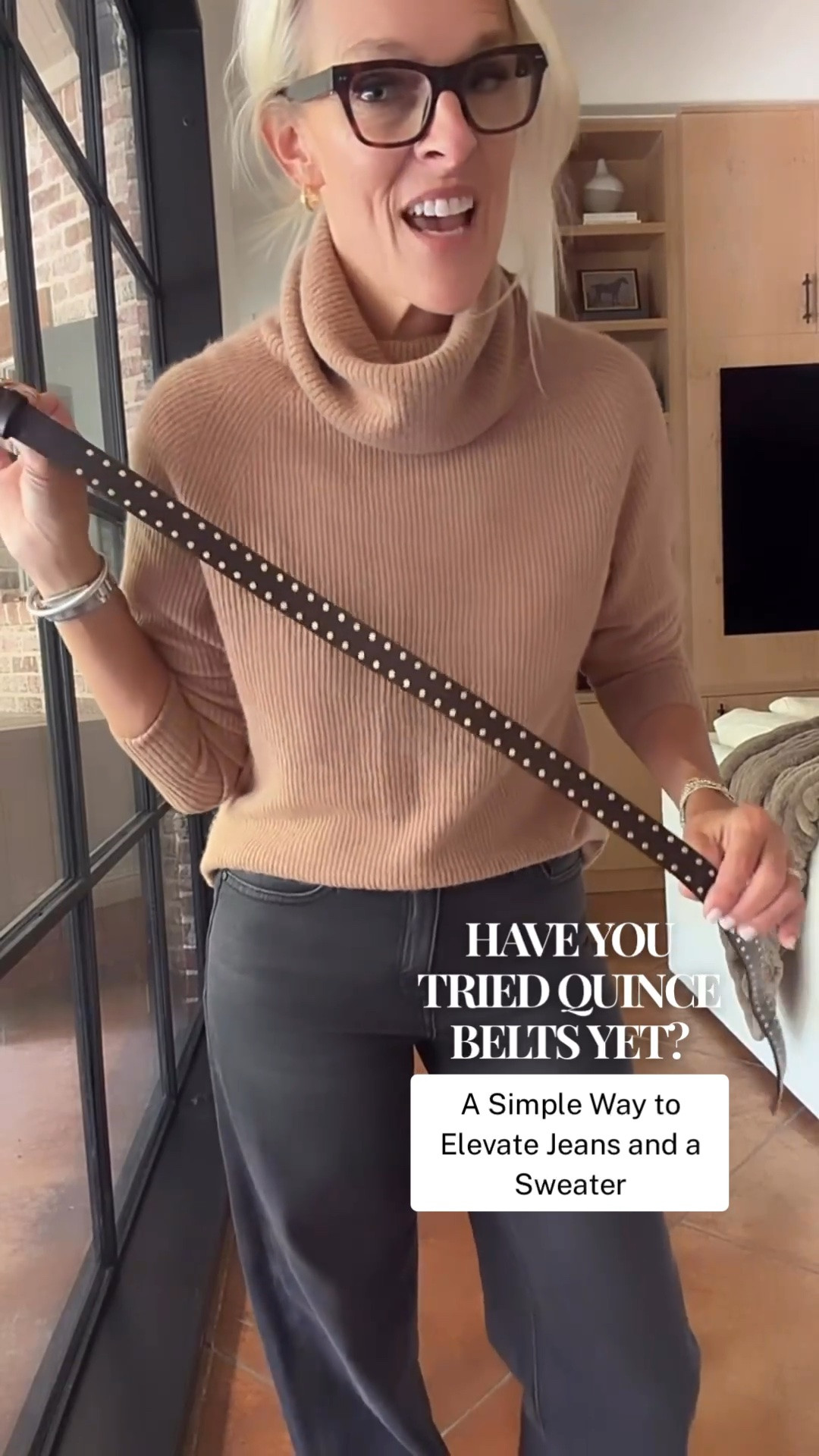 Let’s talk about Quince belts! A good belt is one of those little details that can make a simple jeans-and-sweater outfit feel so much more polished. I have this studded style and a classic option, and both are versatile additions to a timeless wardrobe.

I love that you can wear them with denim, or trousers to pull a look together. They’re available in other colors, too, making them easy to work into your everyday wardrobe.