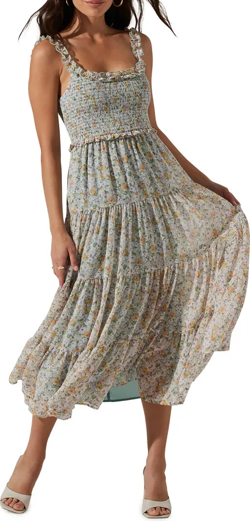 Floral Smocked Tiered Midi Dress | Nordstrom Rack