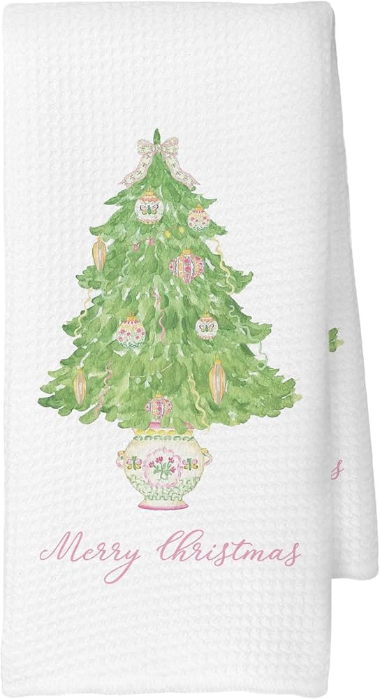 Pink Chinoiserie Christmas Decor Kitchen Towels, Pink Bow Coquette Christmas Tree Wreath Ball Gra... | Amazon (US)