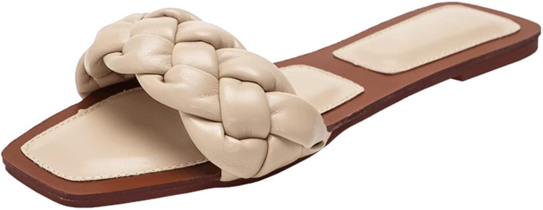 Womens Square Open Toe Flat Sandals Slip On Mule Slides Braided Strap Slipper | Amazon (US)