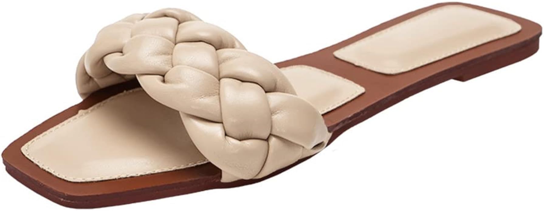 Womens Square Open Toe Flat Sandals Slip On Mule Slides Braided Strap Slipper | Amazon (US)