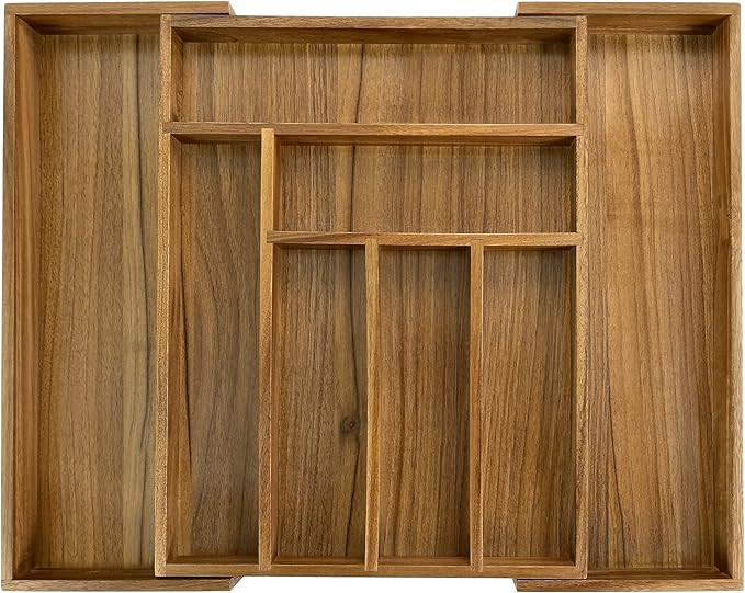 Luxury Acacia Kitchen Drawer Organizer - Silverware Organizer - Utensil Holder and Cutlery Tray w... | Amazon (US)