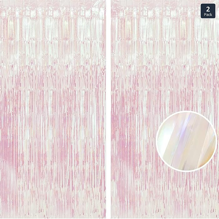 BRAVESHINE Party Decorations Iridescent Foil Fringe Backdrops - 2 Pack 3.2 x 6.5 ft Holographic T... | Amazon (US)