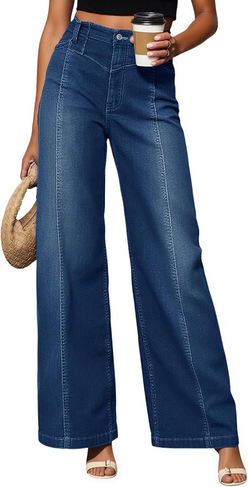 Cicy Bell Women's Baggy Wide Leg Jeans High Waisted Boyfriend Casual Denim Pants with Pockets | Amazon (US)