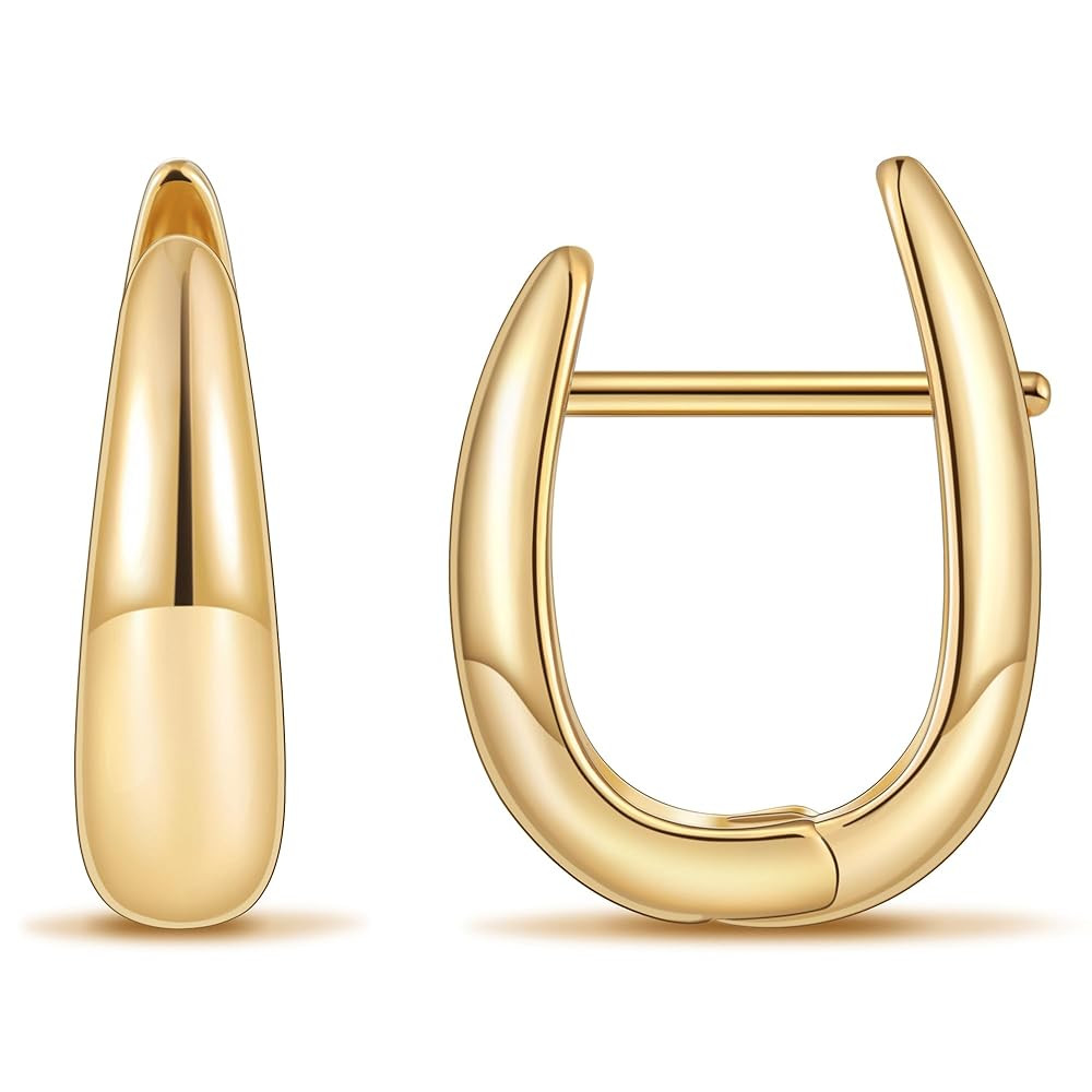 micuco Gold Hoop Earrings for Women, Gold Chunky Hollow Thick Hoops Earrings for Women | Amazon (US)