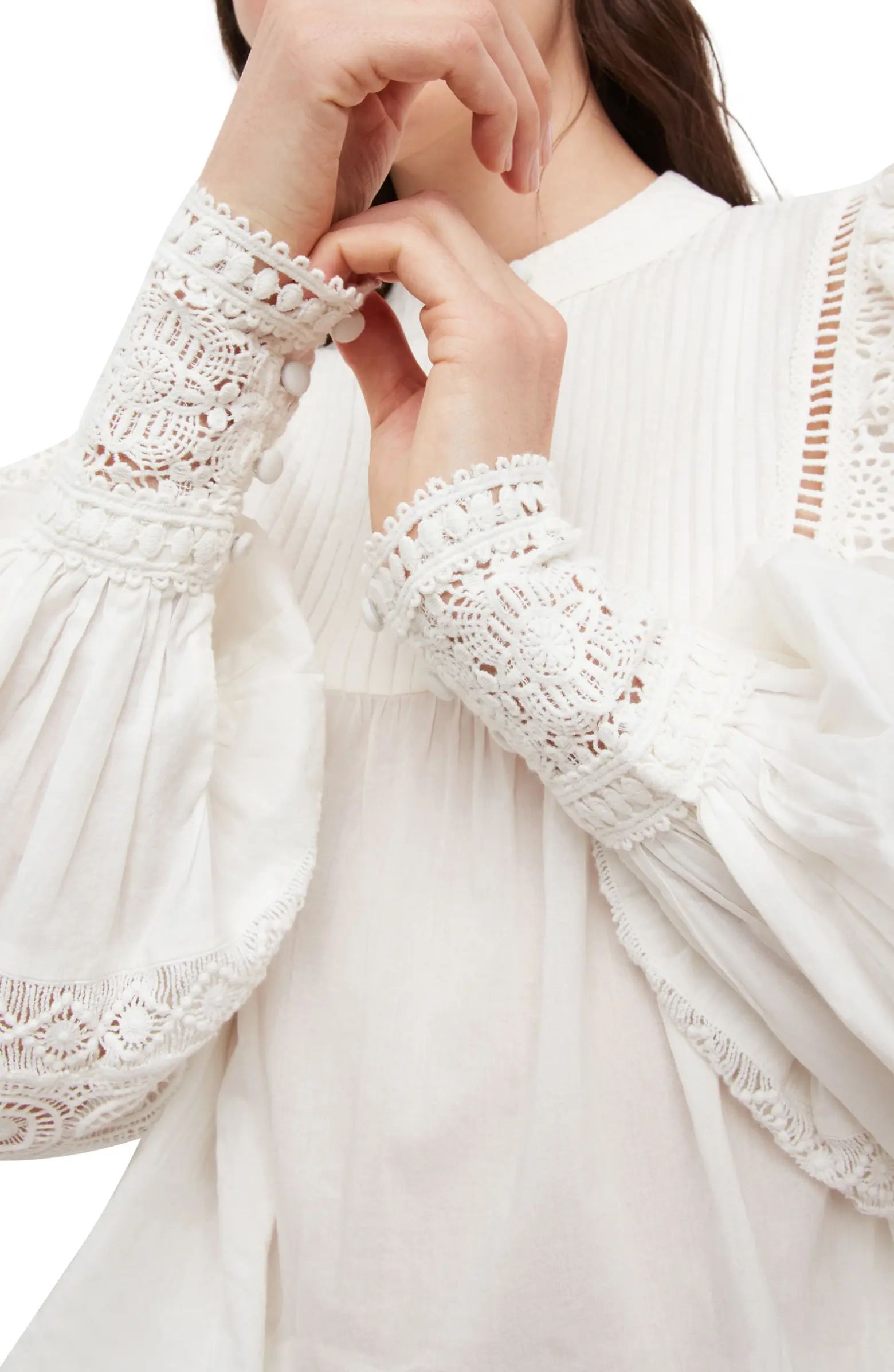 AllSaints Jen Lace Trim Long Sleeve Cotton Top | Nordstrom | Nordstrom