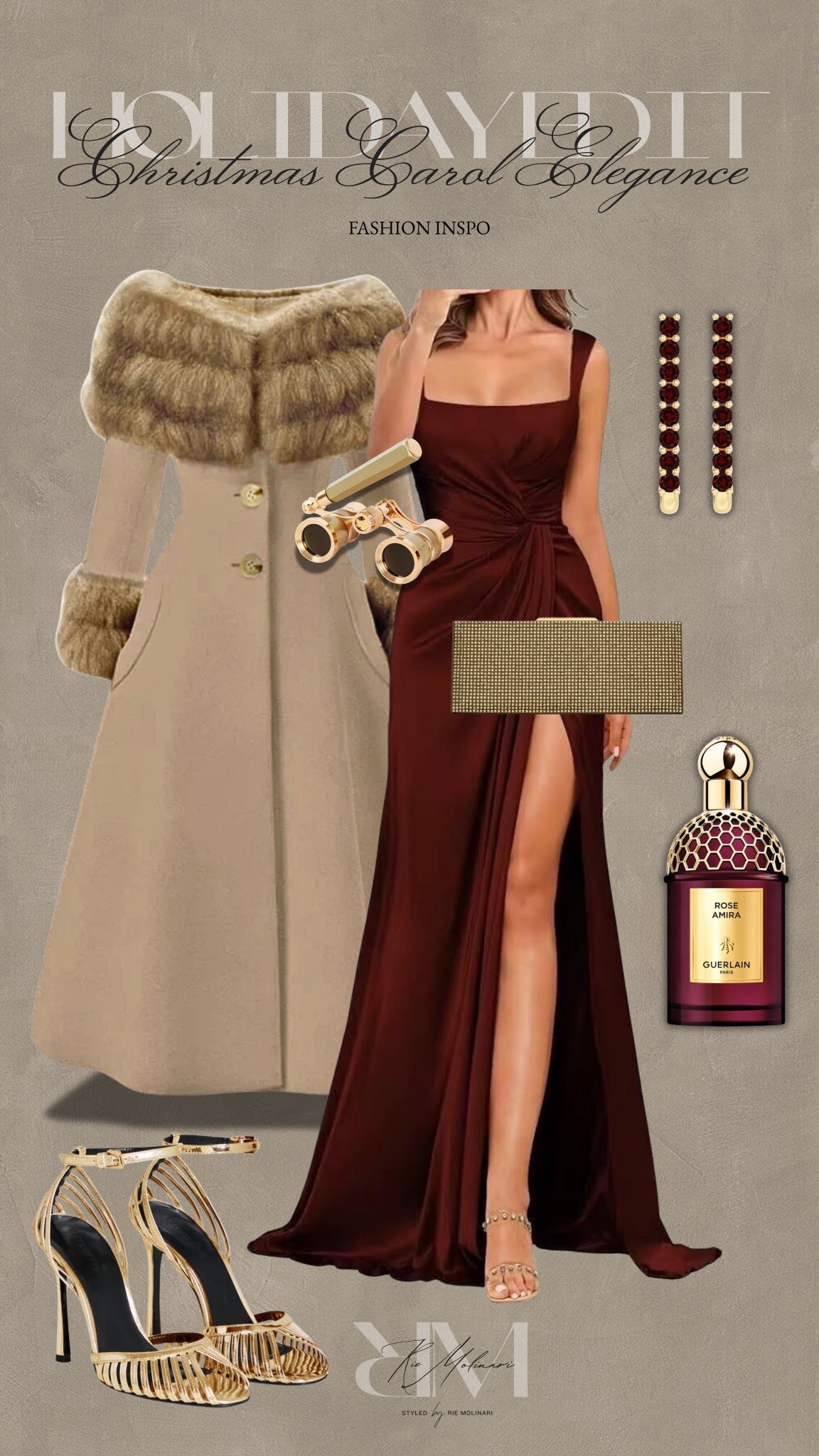 ✨ Christmas Carol Elegance — Evening Edit ✨

A look inspired by candlelit theaters, velvet curtains, and the magic of a classic Christmas performance. Romantic, vintage-leaning, and beautifully refined—this is holiday glamour at its most graceful.

🍷 Deep burgundy evening dress with soft draping and a timeless silhouette
🕯️ Faux-fur trimmed coat that feels straight out of a Victorian winter scene
🎀 Gold clutch and gold-accented heels for warm, glimmering elegance
💎 Vintage-style earrings and opera binoculars to complete the moment
🌹 A rose-forward fragrance for that final touch of sophistication

Perfect for a night at A Christmas Carol, winter theater dates, or a formal holiday celebration. It’s Old-World polish with modern luxury—soft, stunning, and unforgettable.

#HolidayEdit #ChristmasCarolStyle #EveningGlam #VintageElegant #HolidayOutfitIdeas #LTKHoliday #TheatreNightLook #WinterEveningStyle #VelvetSeason #TimelessElegance

#LTKHoliday #LTKSeasonal