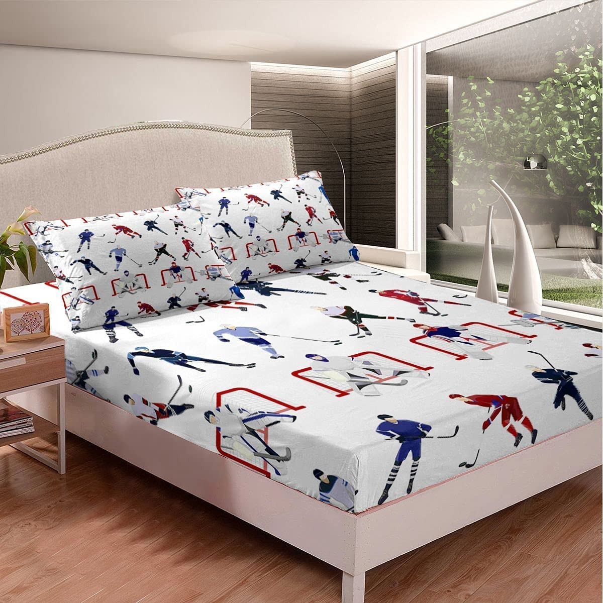 Ice Hockey Sheet Set Full Kids Sports Event Bedding Set Hockey Player Bed Sheets for Boys Bedroom... | Amazon (US)