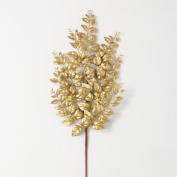 Sullivans Artificial Gold Mini Leaf Stem Gold 32"H | Target