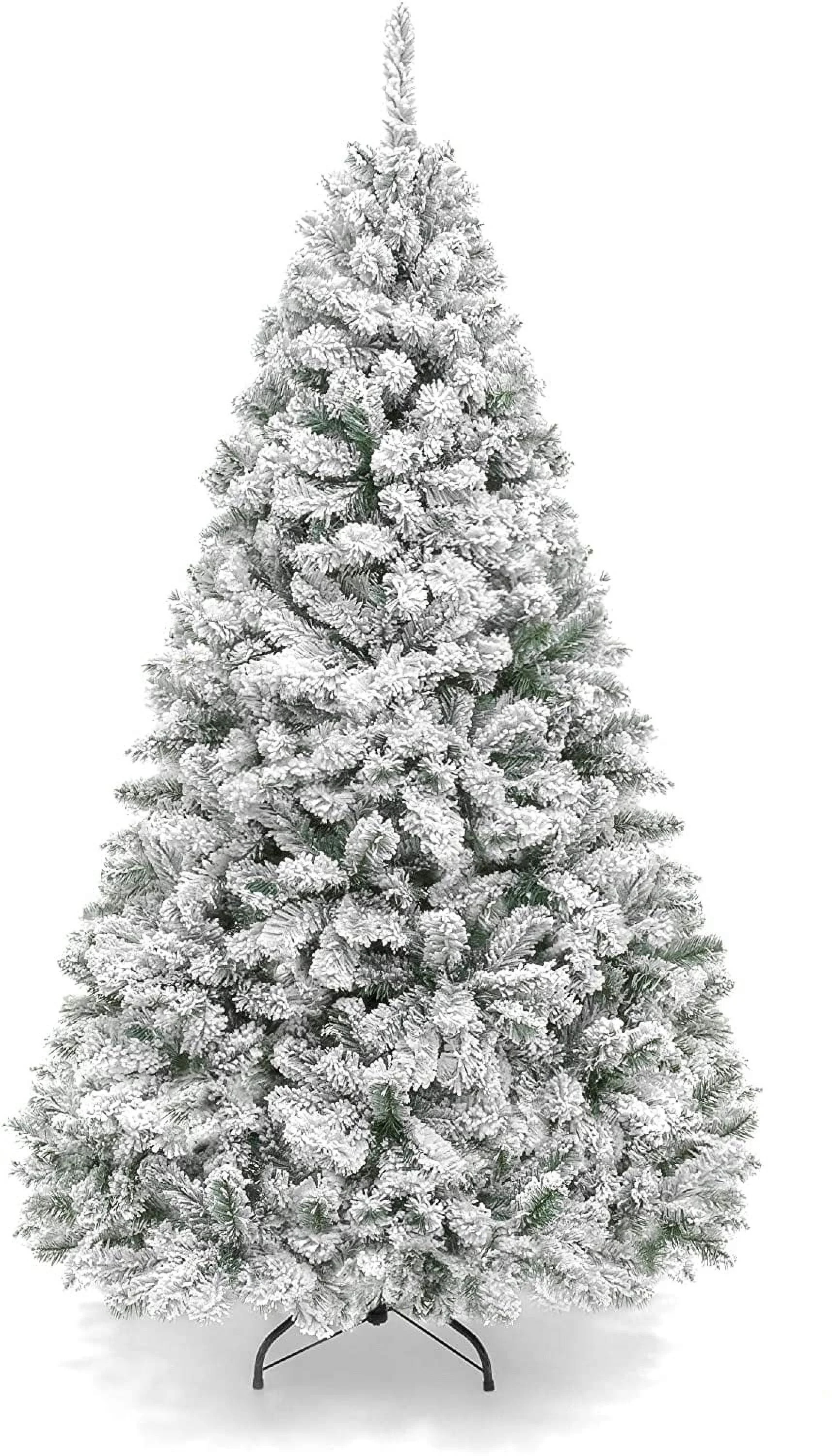 SUNCROWN 7ft Unlit Christmas Tree Xmas Pine Tree with Snow Flocked Hinged, Easy Assembly Outdoor ... | Walmart (US)