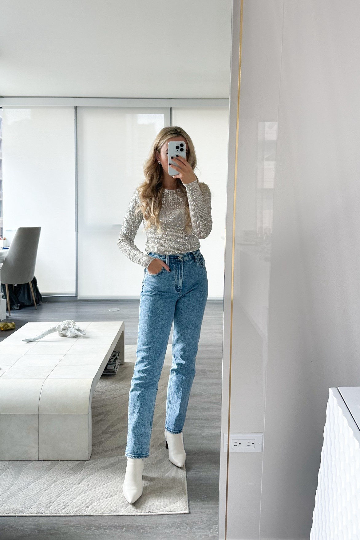 New Year’s Eve Outfit Idea: an effortless NYE look- whether you are going out or keeping it low-key this outfit is perfect to ring in the new year : Recreate the look with this recipe: a sequin top, classic jeans and booties or sneakers. Easy and chic and made from staple pieces you probably already have! 
• Incase you do not have similar items I also linked a bunch of products to recreate this look!

#LTKootd #LTKgrwm #LTKHoliday