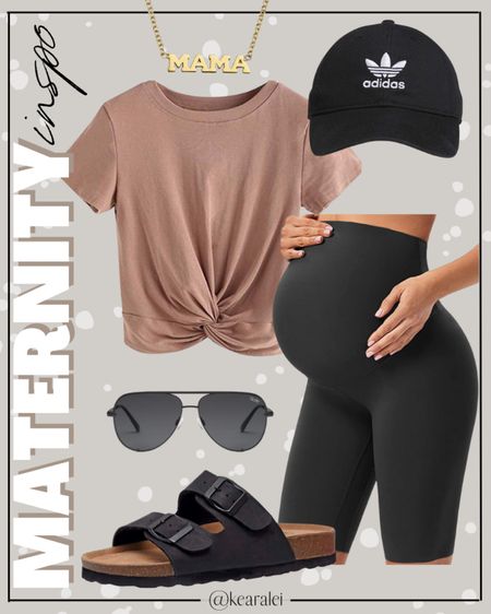 Maternity outfit idea black maternity biker shorts over the bump black maternity leggings tan brown twist front crop top black Birkenstock slides sandals slip on with black adidas hat baseball cap black aviator sunglasses gold mama necklace || baby bump style fashion cute outfits inspo spring summer mama outfits pregnant pregnancy #maternity #sporty #style #fashion #outfit #outfits #babybump #babymoon #mom #mama #affordable #amazon 
.
.
baby shower dress, Maternity Dresses, Maternity, over the bump, motherhood maternity, pinkblush, mama shirt sweatshirt pullover, hospital bag, nursery, maternity photos, baby moon, pregnancy, pregnant, maternity leggings, maternity tops, diaper bag, mama necklace, baby boy, baby girl outfits, newborn, mom
 
teacher outfits, business casual, casual outfits, neutrals, street style, Midi skirt, Maxi Dress, Swimsuit, Bikini, Travel, skinny Jeans, Puffer Jackets, Concert Outfits, Cocktail Dresses, Sweater dress, Sweaters, cardigans Fleece Pullovers, hoodies, button-downs, Oversized Sweatshirts, Jeans, High Waisted Leggings, dresses, joggers, fall Fashion, winter fashion, leather jacket, Sherpa jackets, Deals, shacket, Plaid Shirt Jackets, apple watch bands, lounge set, Date Night Outfits, Vacation outfits, Mom jeans, shorts, sunglasses, Disney outfits, Romper, jumpsuit, Airport outfits, biker shorts, Weekender bag, plus size fashion, Stanley cup tumbler, teacher outfits, business casual, Work blazers, Work Wear, workwear

Target, Abercrombie and fitch, Amazon, Shein, Nordstrom, H&M, forever 21, forever21, Walmart, asos, Nordstrom rack, Nike, adidas, Vans, Quay, Tarte, Sephora


#LTKBaby #LTKBump #LTKStyleTip