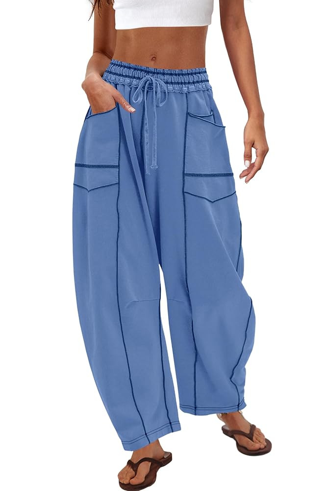 Nirovien Womens Barrel Sweatpants High Waisted Wide Leg Pants Drawstring Athletic Baggy Pants Lou... | Amazon (US)