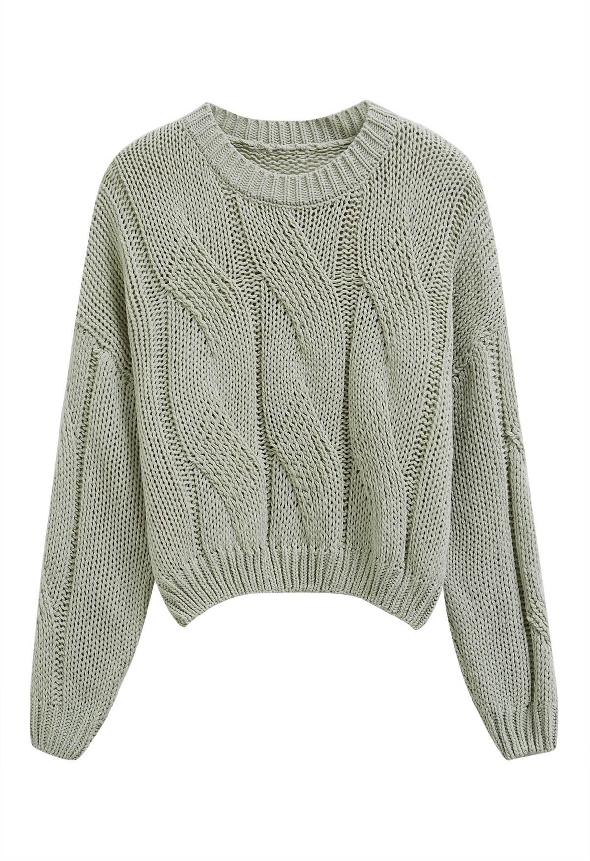 Casual Elegance Cable Knit Sweater in Pea Green | Chicwish