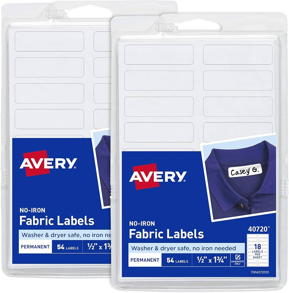 Avery No Iron Fabric Labels, 0.5” x 1.75”, Matte White, Handwrite Only, 2 Pack, 108 Labels To... | Amazon (US)