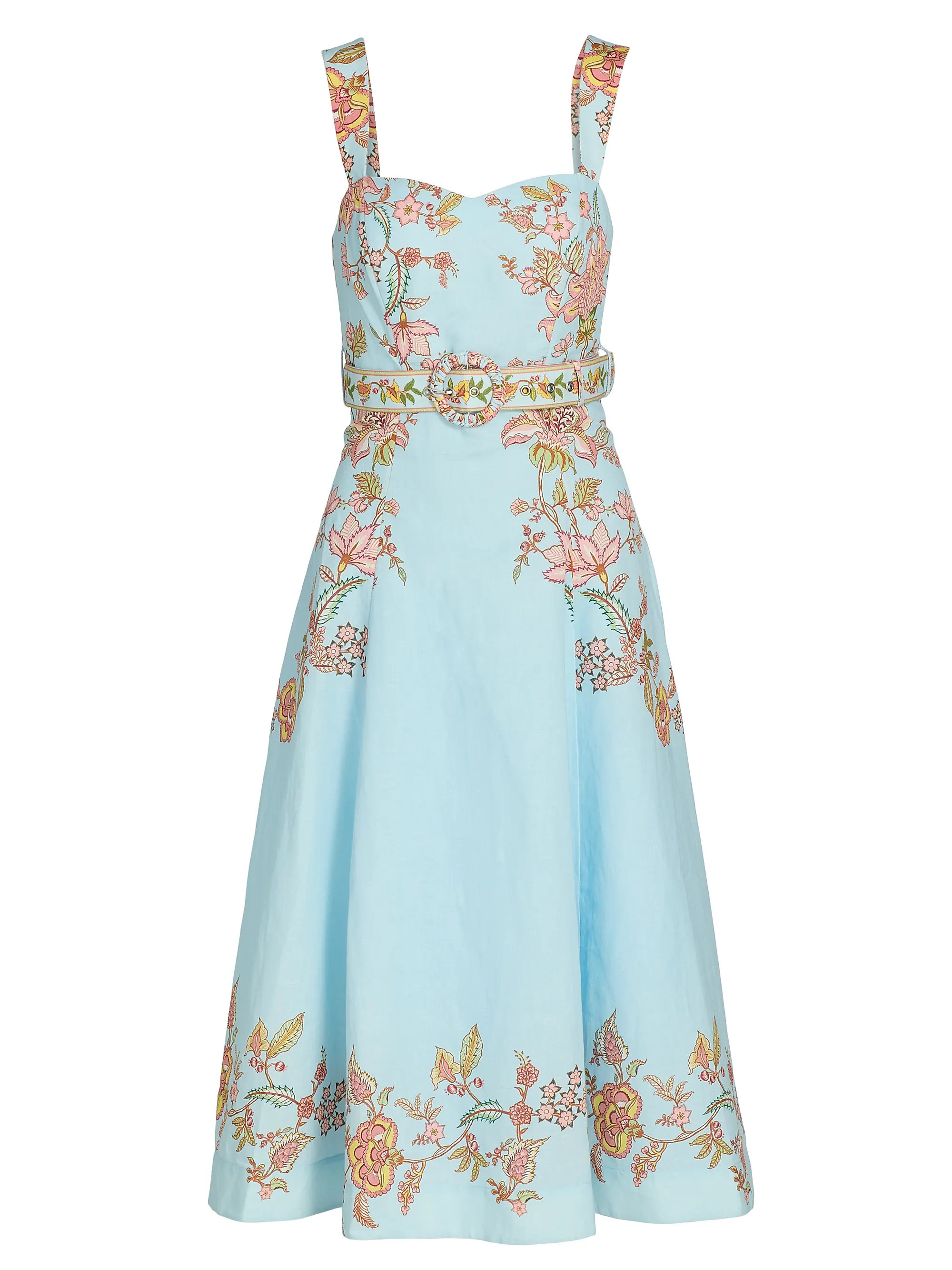 Riah Floral Cotton-Linen Belted Midi-Dress | Saks Fifth Avenue