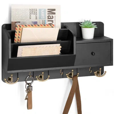Key And Mail Holder Wall Mount - Mail Organizer Wall Mount With Storage Hooks And Drawer For Modern Farmhouse Decor - Mail Organizer Wall Mounted For | Wayfair North America