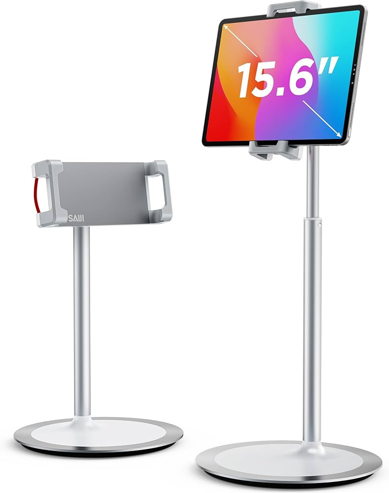 SAIJI Tablet Stand Holder, Height Adjustable Portable Monitor Stand, 360 Degree Rotating, Aluminu... | Amazon (US)