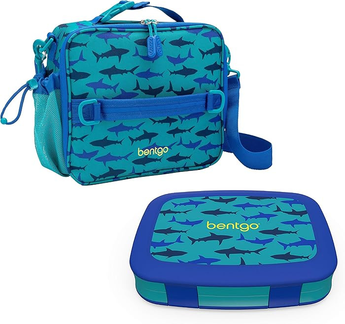 Bentgo Prints Insulated Lunch Bag Set With Kids Bento-Style Lunch Box (Shark) | Amazon (US)