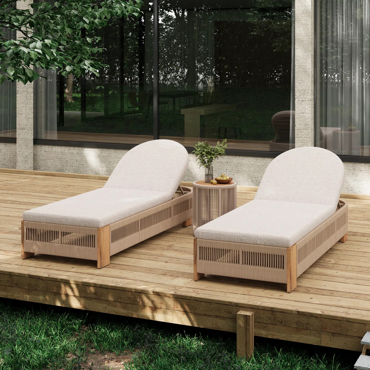 Yenings Patio Adjustable Woven Rope Chaise Lounge With Side Table & Cushions (Set of 2) | Wayfair North America