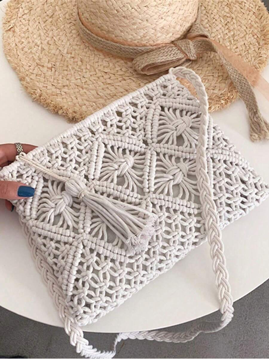 Yogodlns Crochet Tassel Design Clutch Crossbody Bag | SHEIN